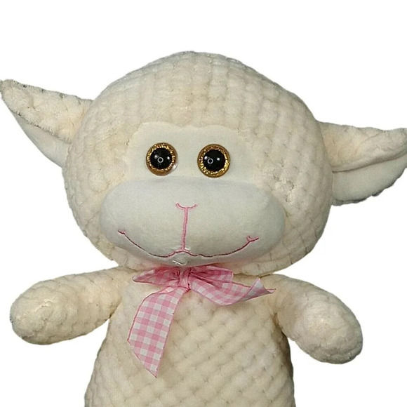 Kellytoy Lamb Sheep Pink Gingham Tie Plush Stuffed - Picture 2 of 5